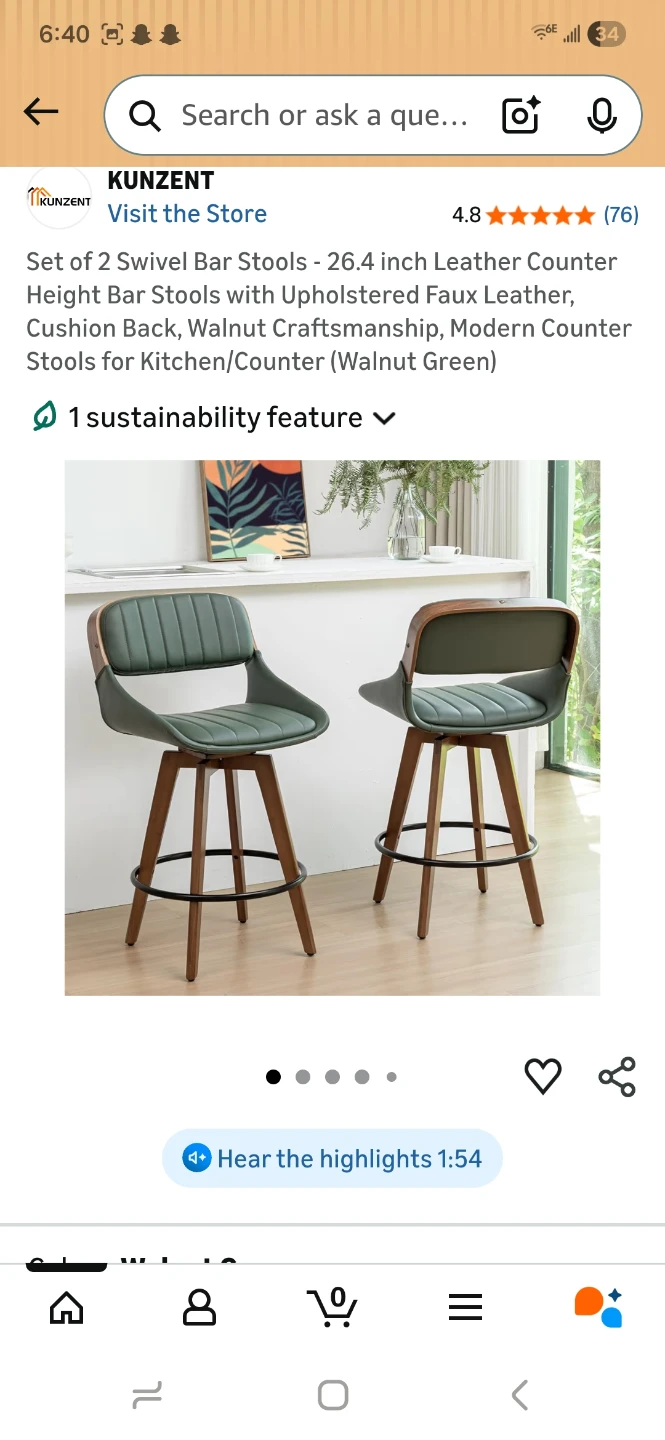 Swivel Bar Stools Set of 2 - Walnut Green - photo 3