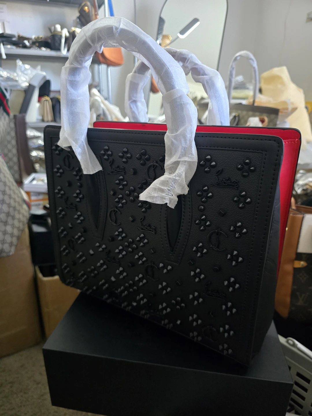 Christian Louboutin Black Studded Leather Tote Bag