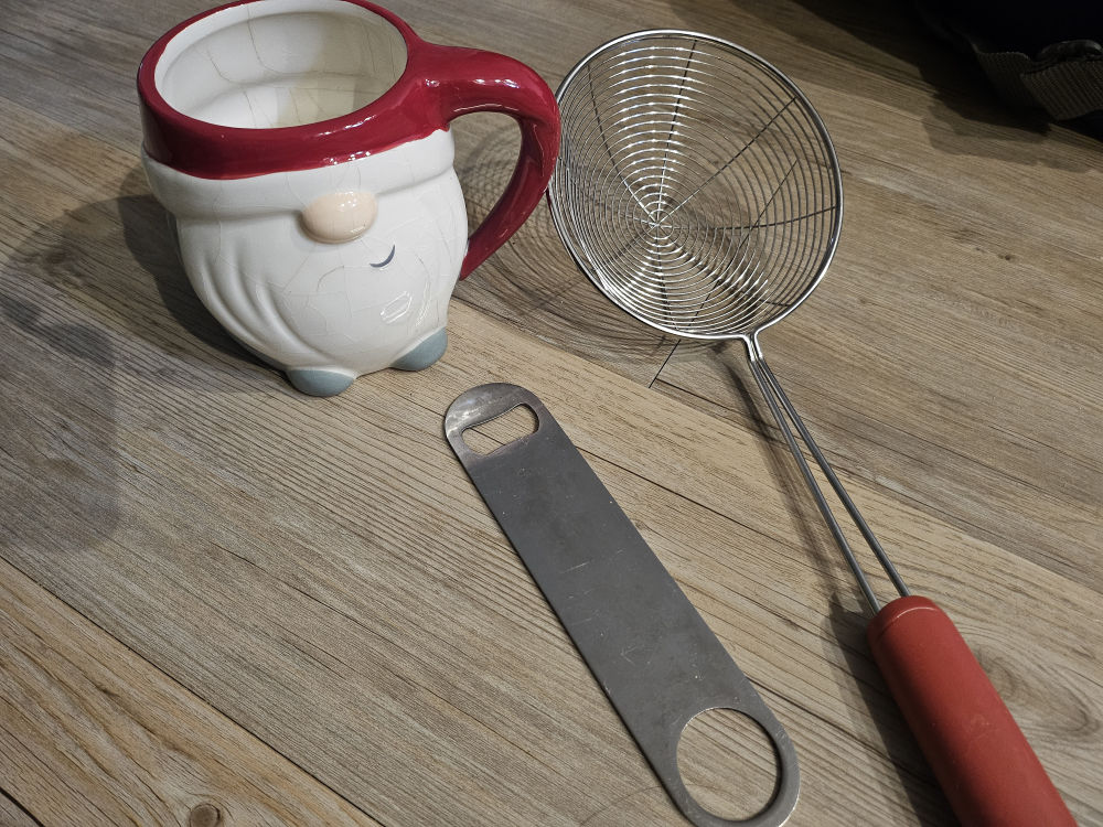 Santa Mug, Spider Strainer, and Bottle Opener Set