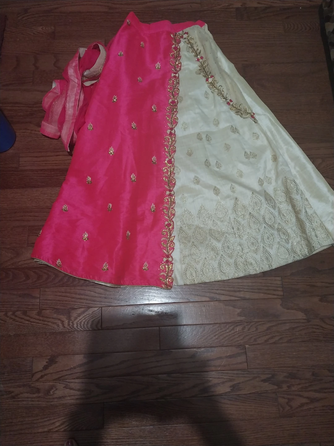 Pink and cream embroidered lehenga skirt