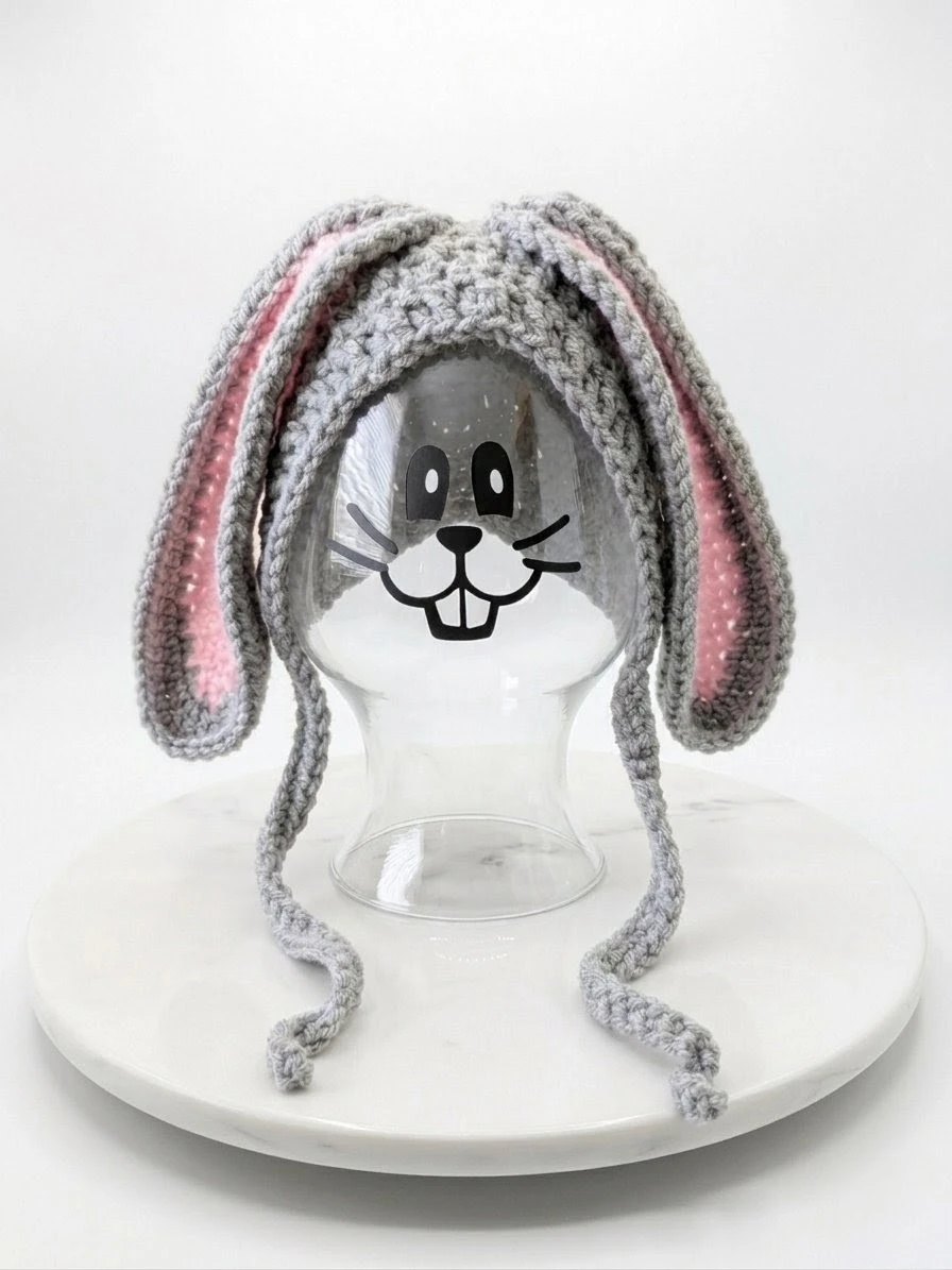 Crocheted Bunny Hat with Pink Ears