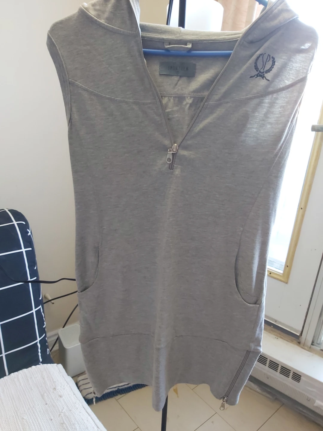 Grey Sleeveless Hooded Dress & Black Track Pants - photo 3