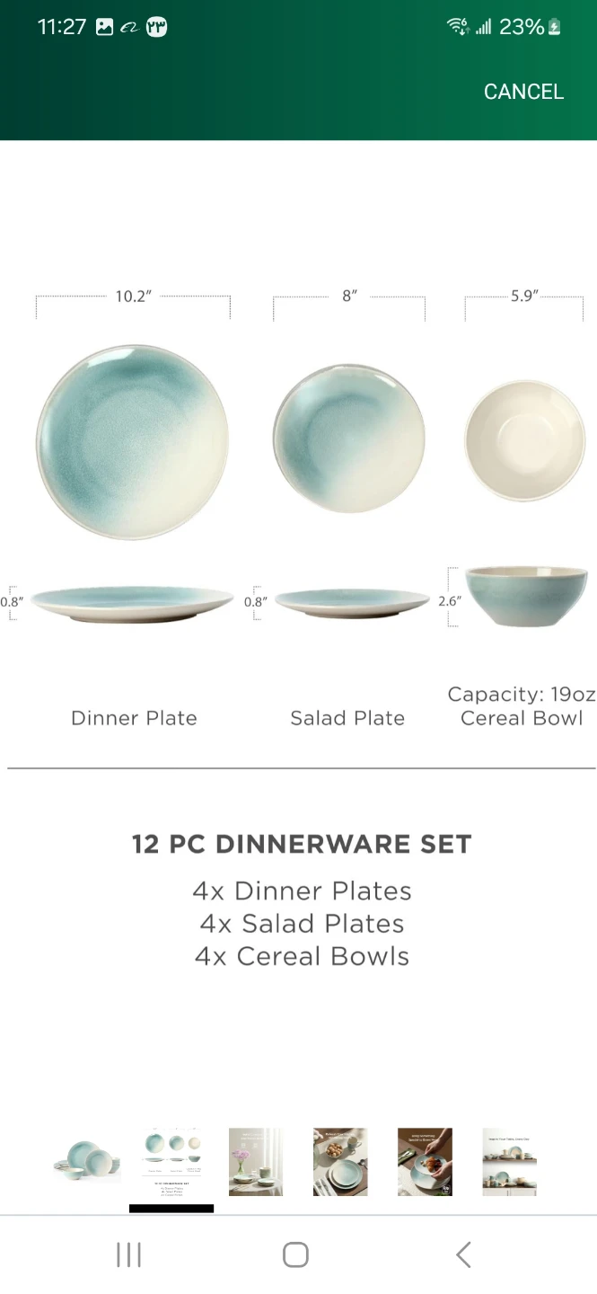 12 PC Dinnerware Set - 4 Dinner Plates, 4 Salad Plates, 4 Bowls - photo 2