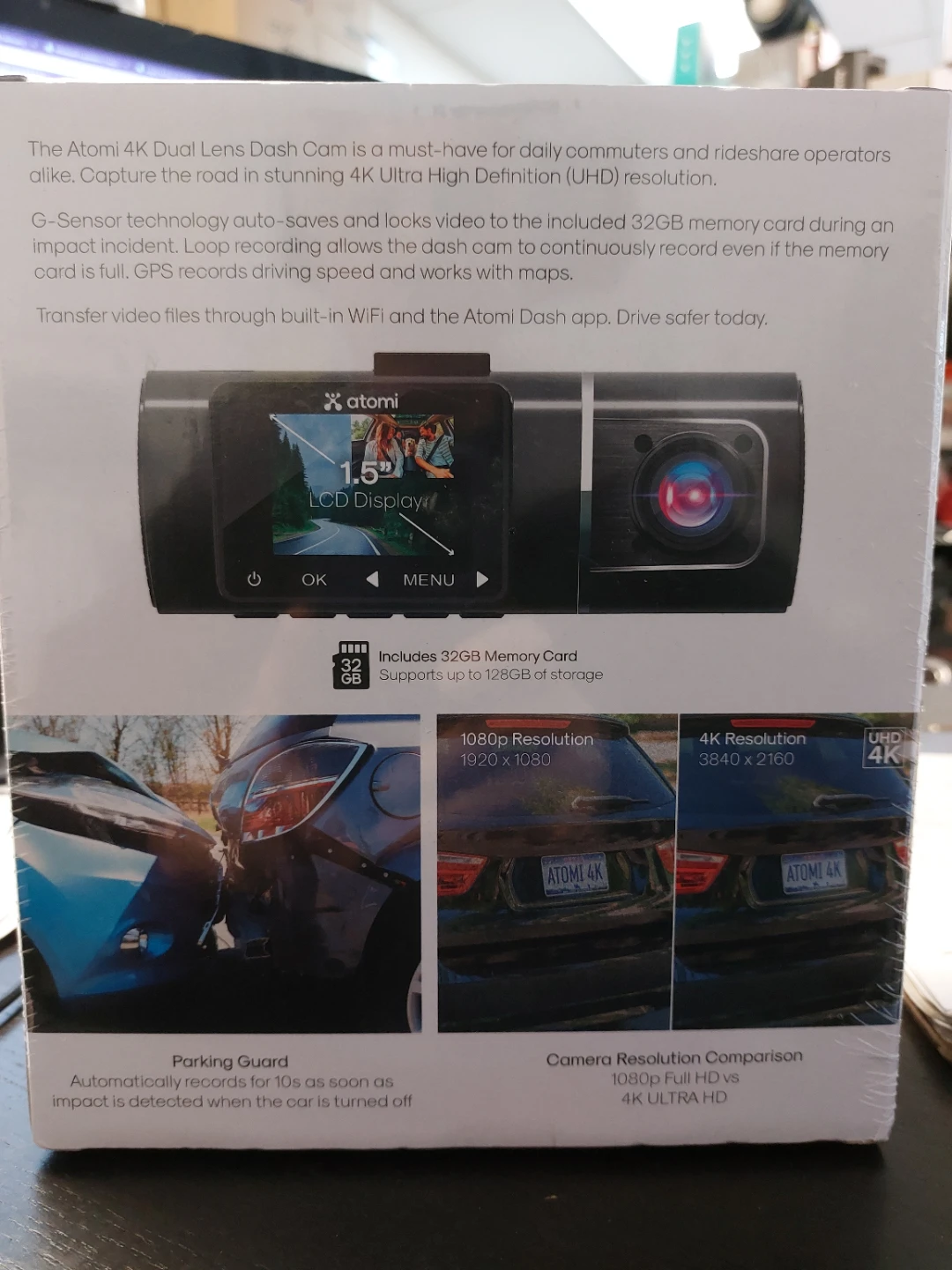 Atomi 4K Dual Lens Dash Cam with 32GB Memory Card - photo 2