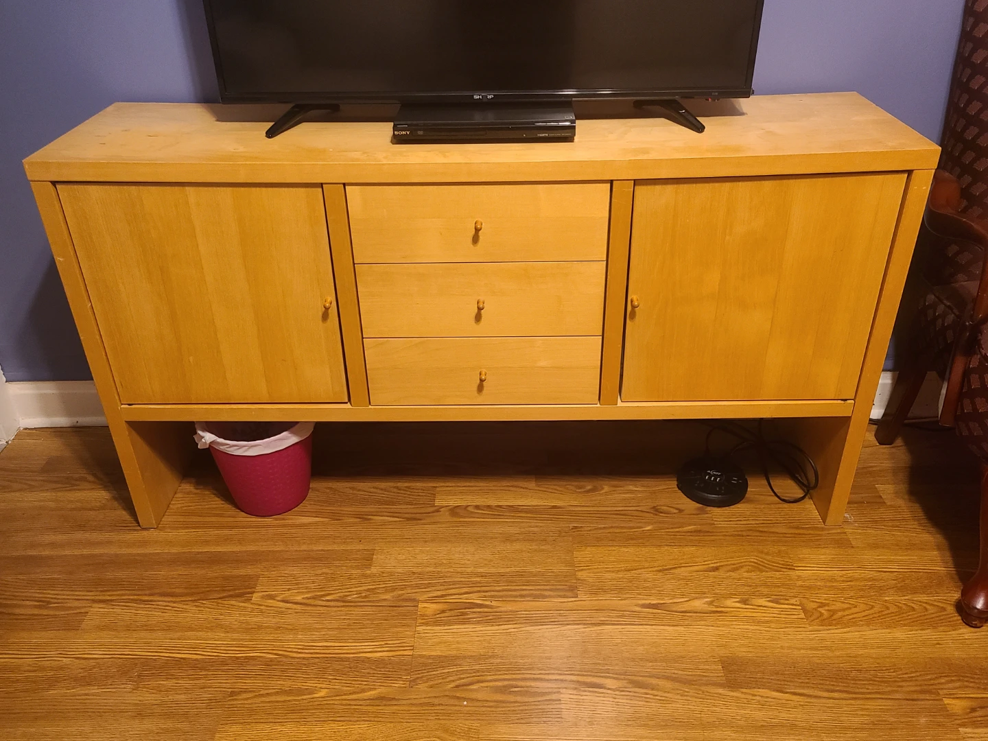 Wooden Media Console with Doors and Drawers - photo 2