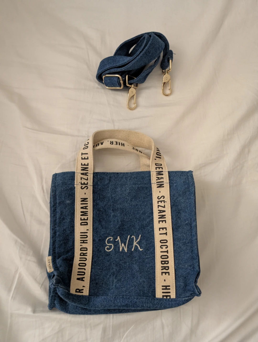 Sézane Denim Mini Tote Bag Cute Denim Bag with Straps