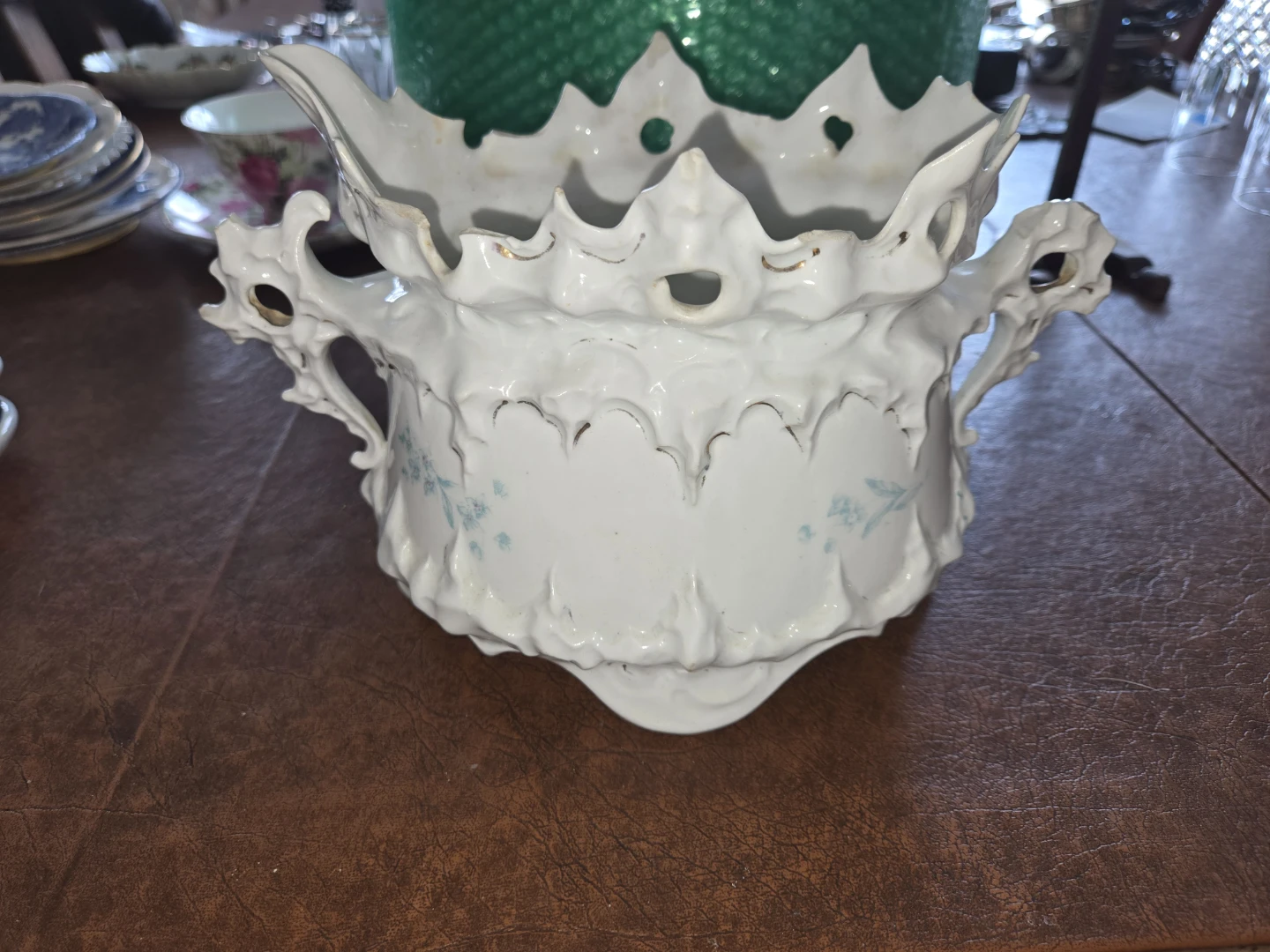 Ornate White Ceramic Pot Planter with Handles - photo 2