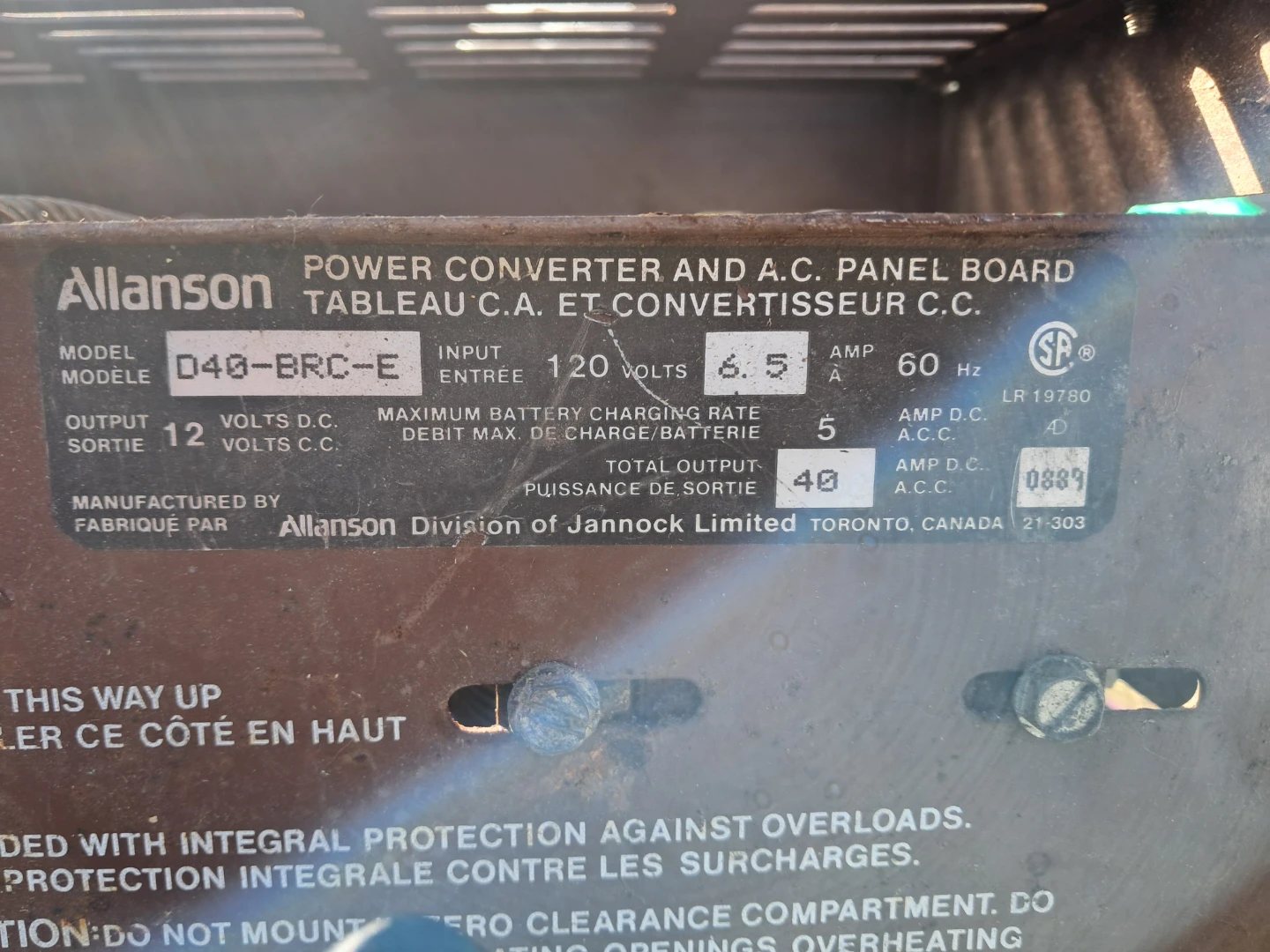 Allanson D40-BRC-E Power Converter and A.C. Panel Board