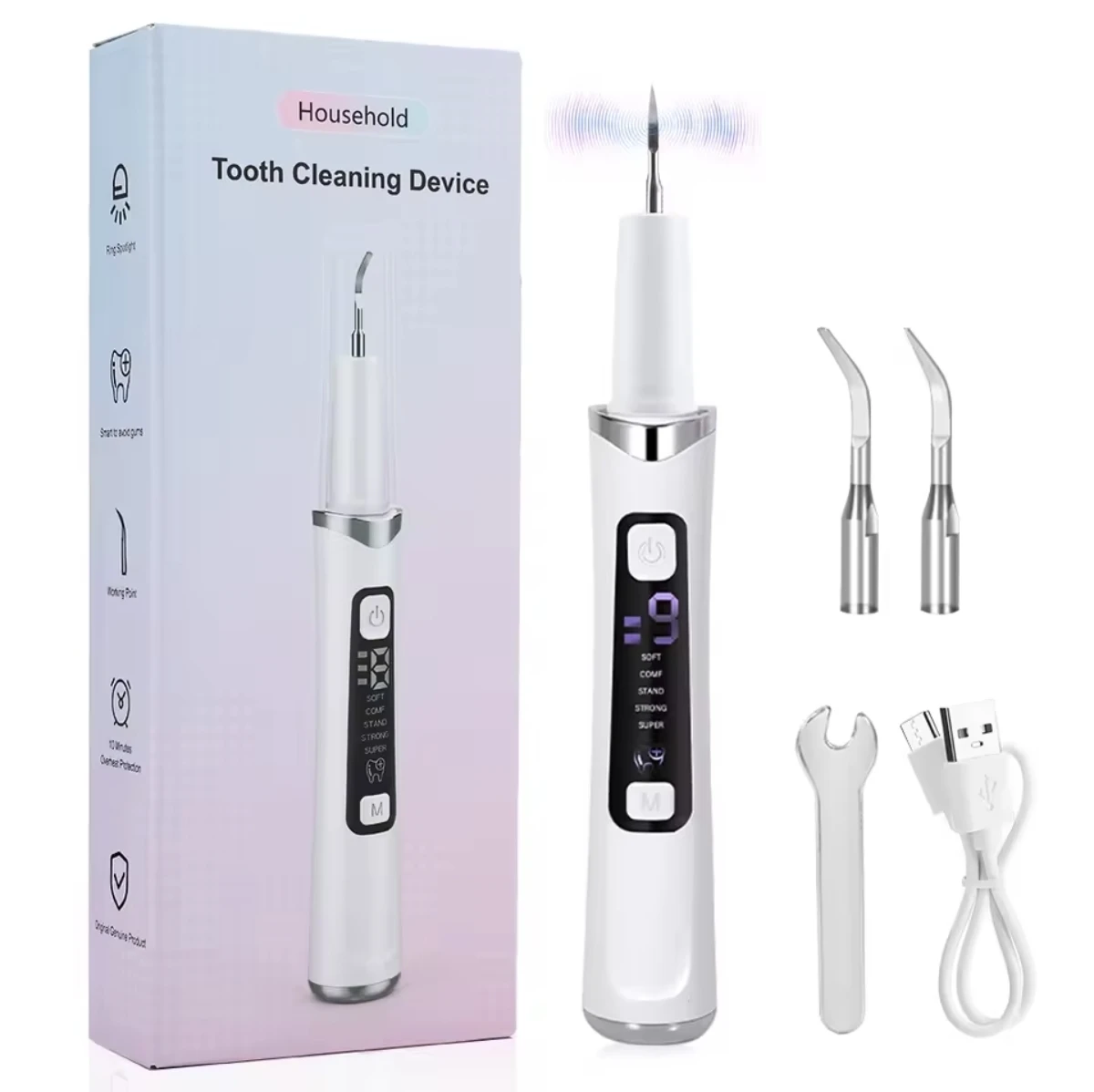 Household Tooth Cleaning Device with LED Light & 2 Heads