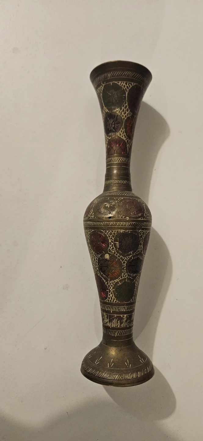 Vintage Brass Vase with Engraved Design