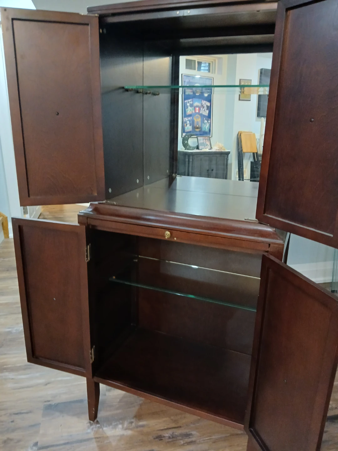 Dark Wood Bar Cabinet with Glass Shelves - photo 2