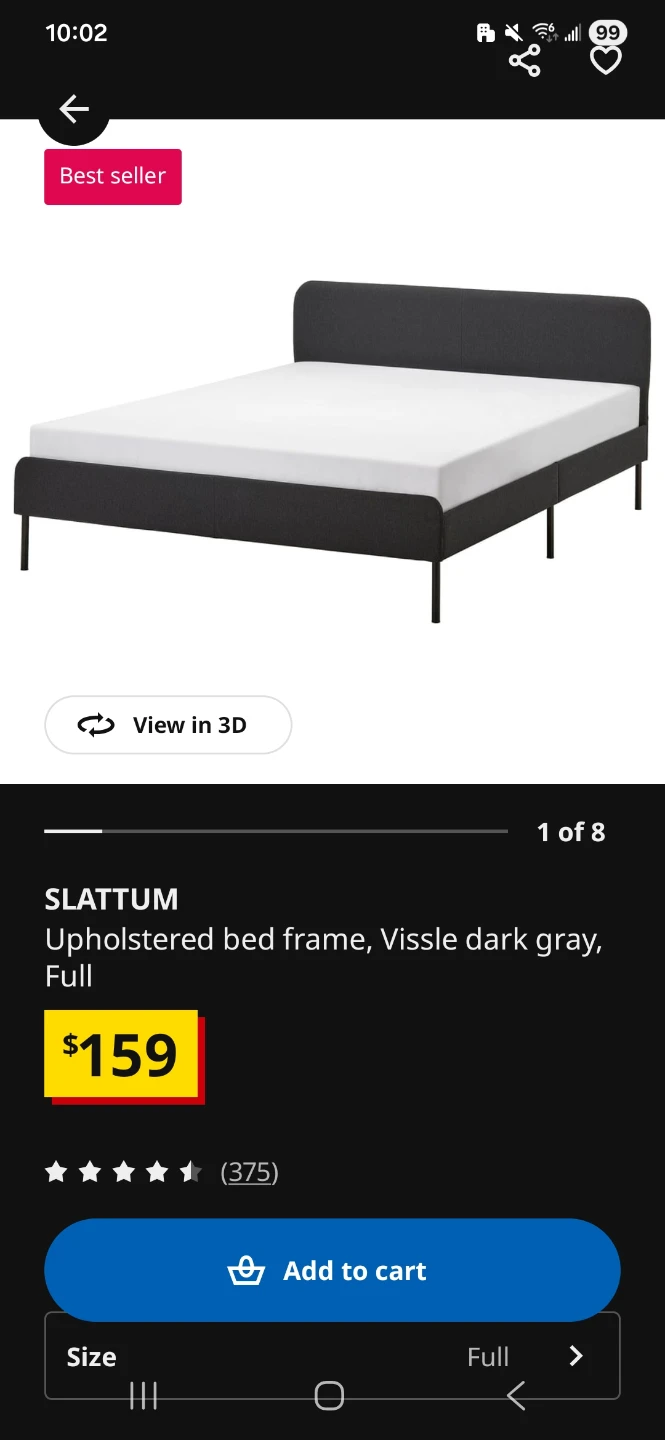 IKEA SLATTUM Upholstered Bed Frame - Full, Vissle Dark Gray - photo 4