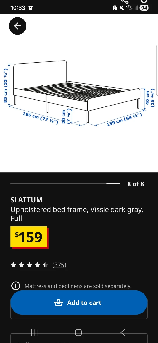IKEA SLATTUM Upholstered Bed Frame - Full, Vissle Dark Gray - photo 5