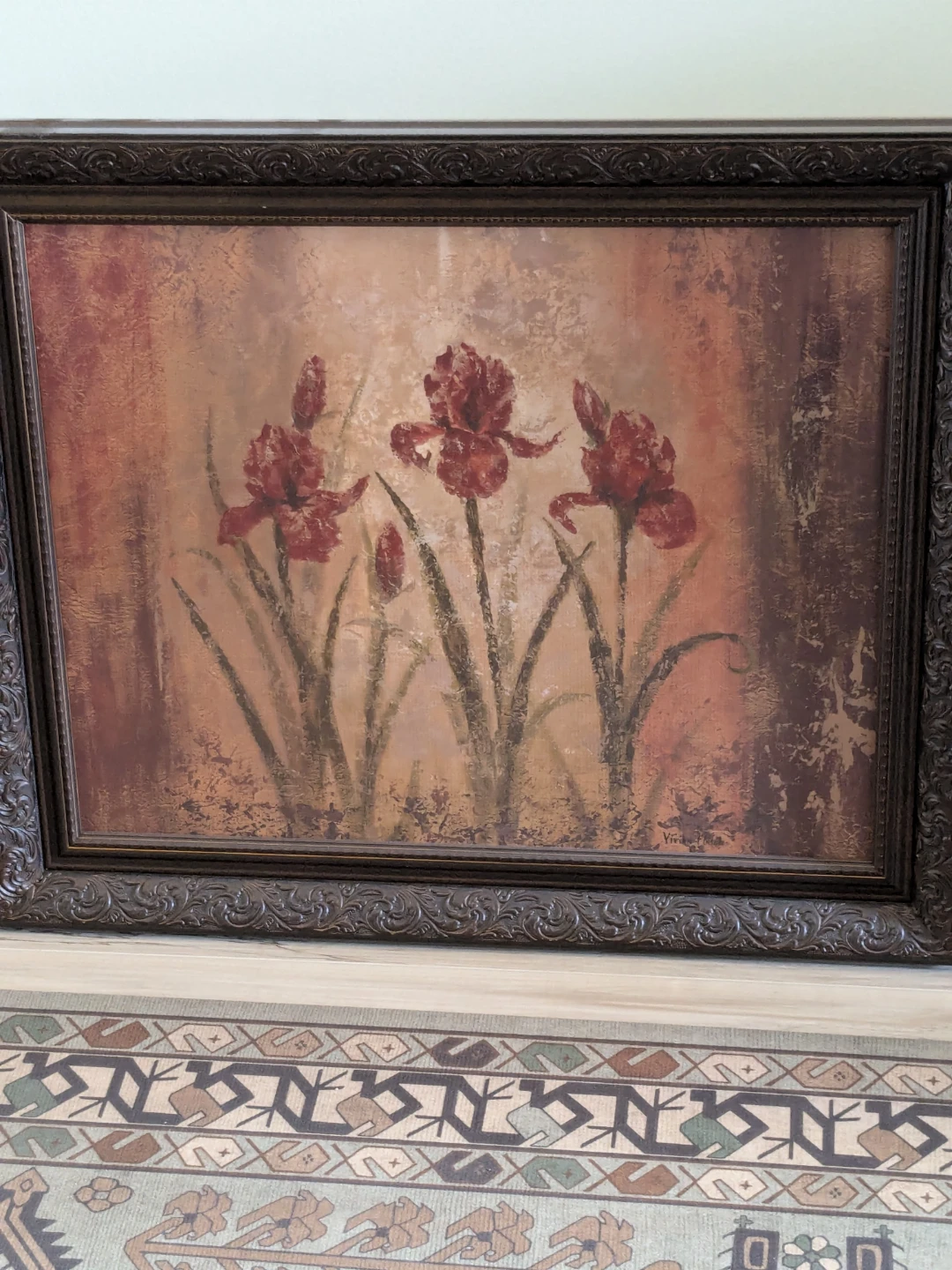 Framed Painting of Red Irises