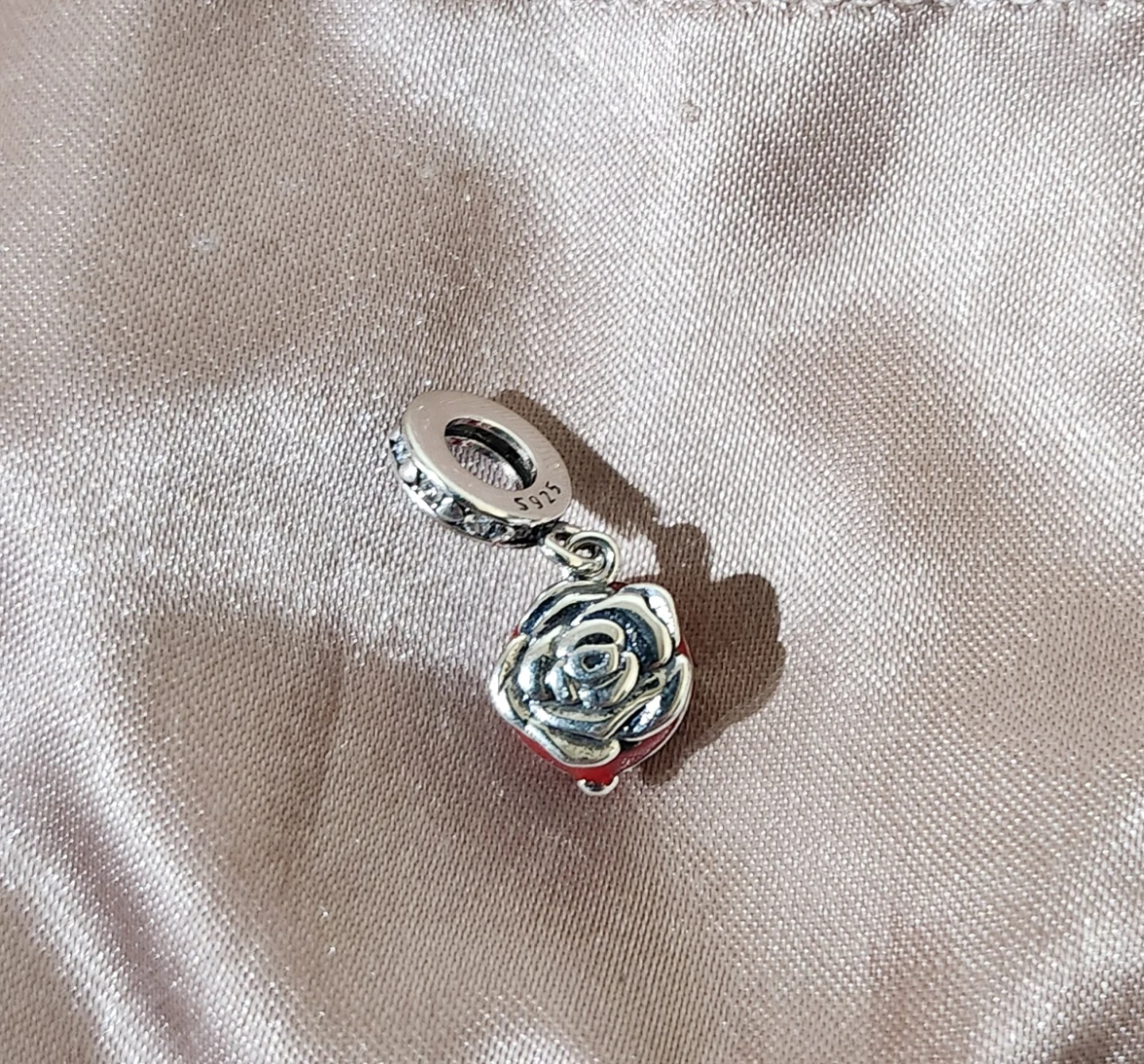 Sterling Silver Red Rose Charm