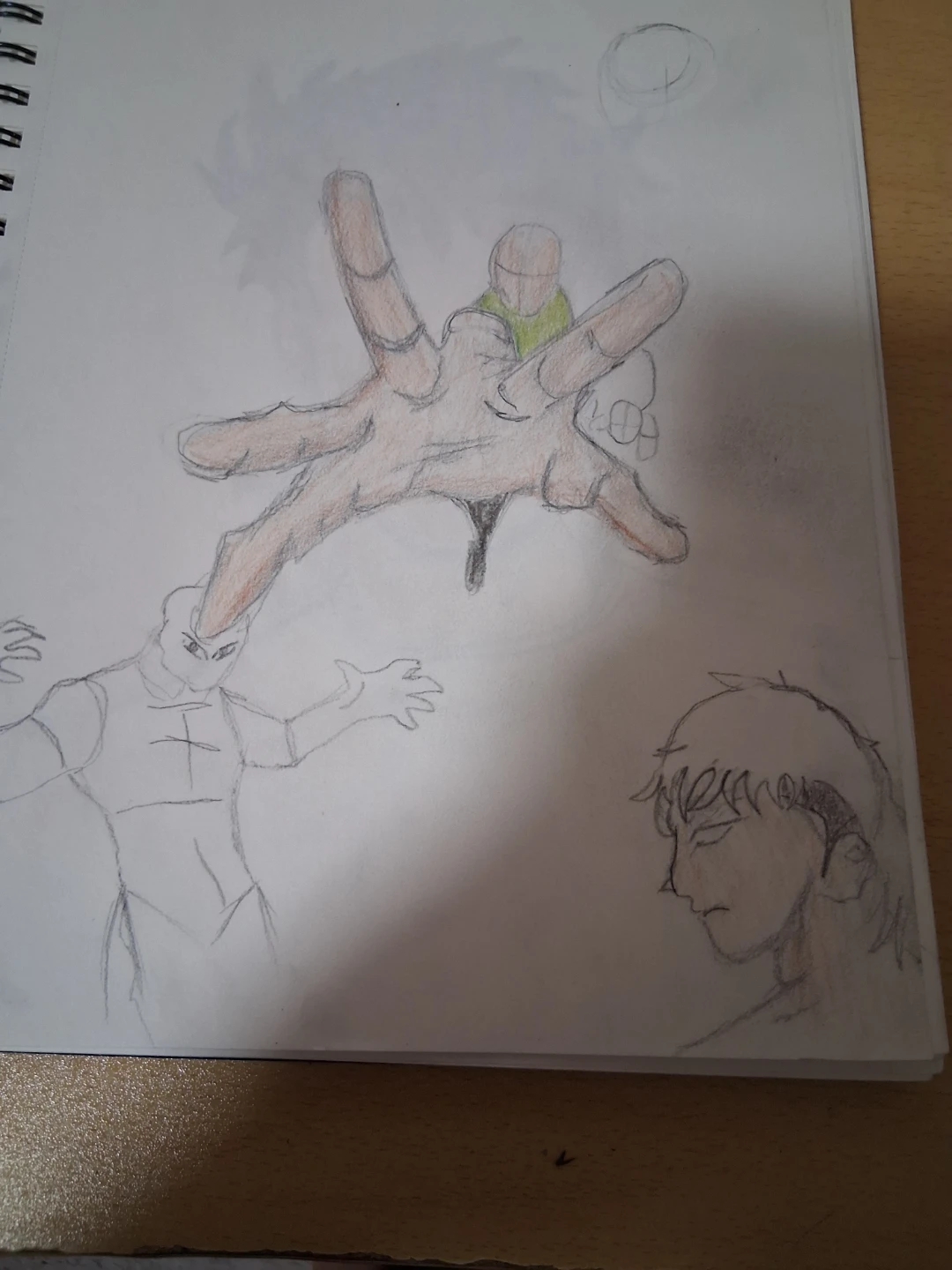 Hand-drawn anime sketch with characters