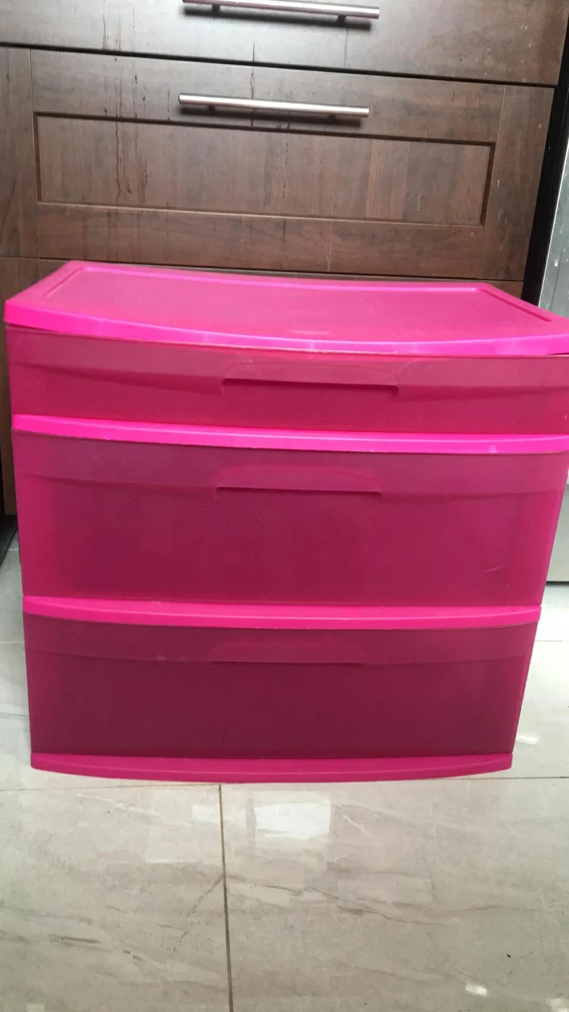 Pink 3-Drawer Plastic Storage Unit