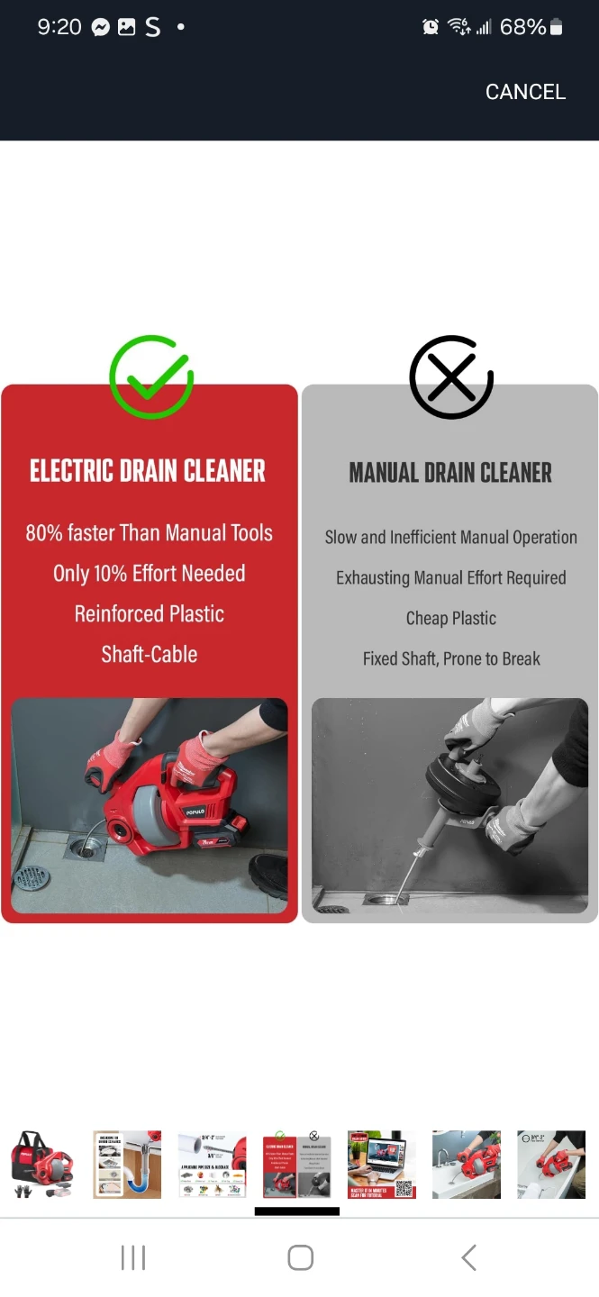 POPULO Electric Drain Cleaner with 20V Battery & Tool Bag - photo 2