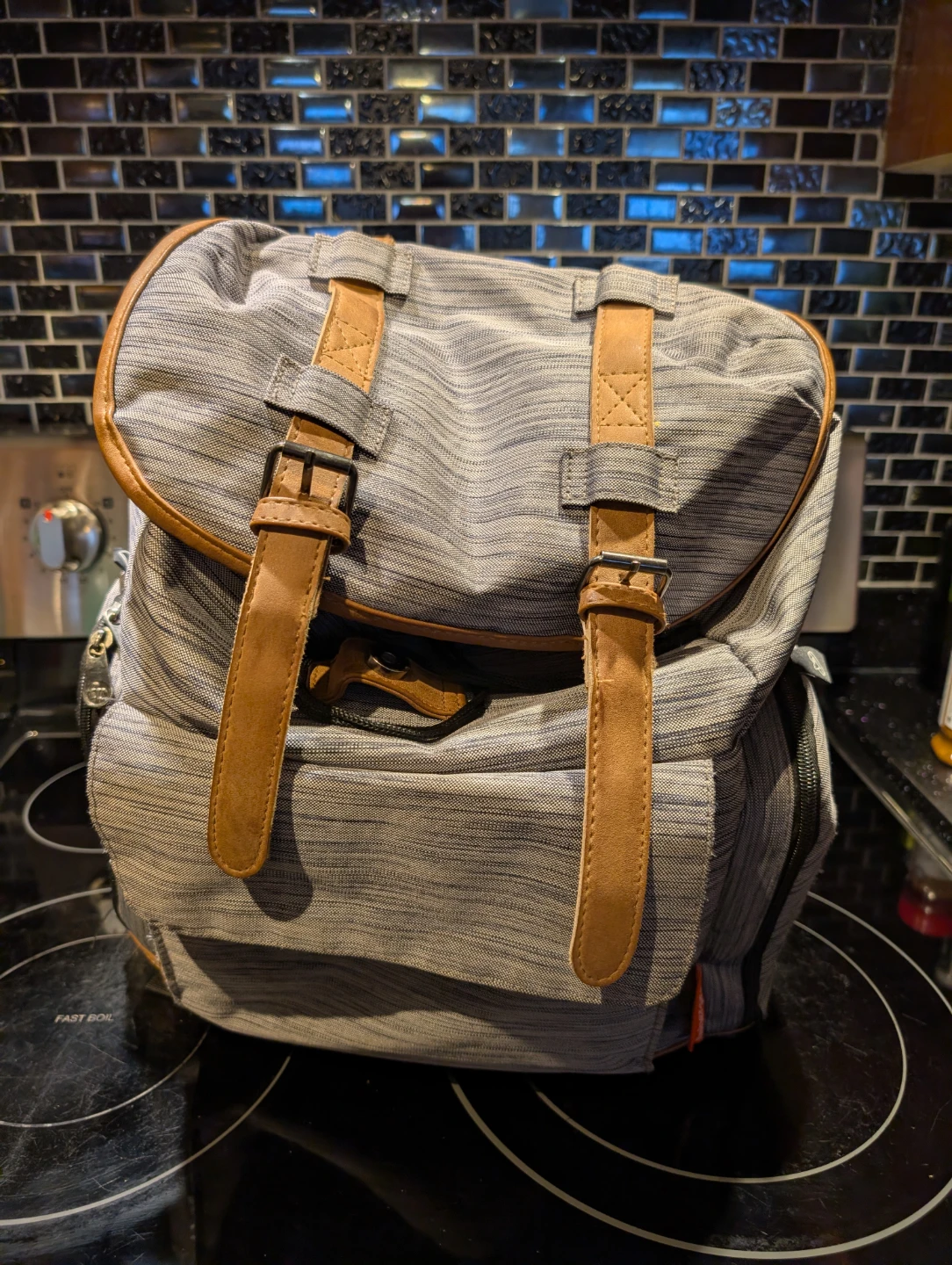 Fisher Price Grey Striped Diaper Bag Backpack