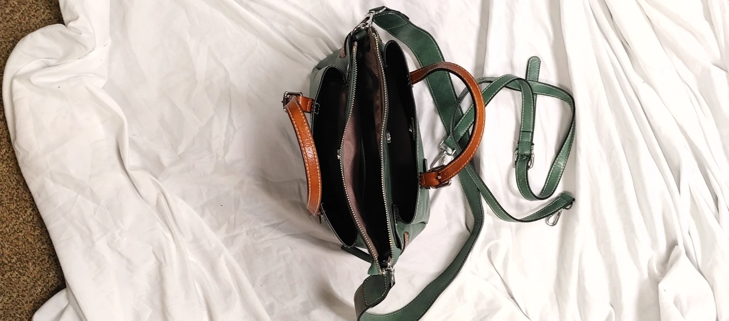 Green Faux Leather Satchel Handbag with Adjustable Strap - photo 5