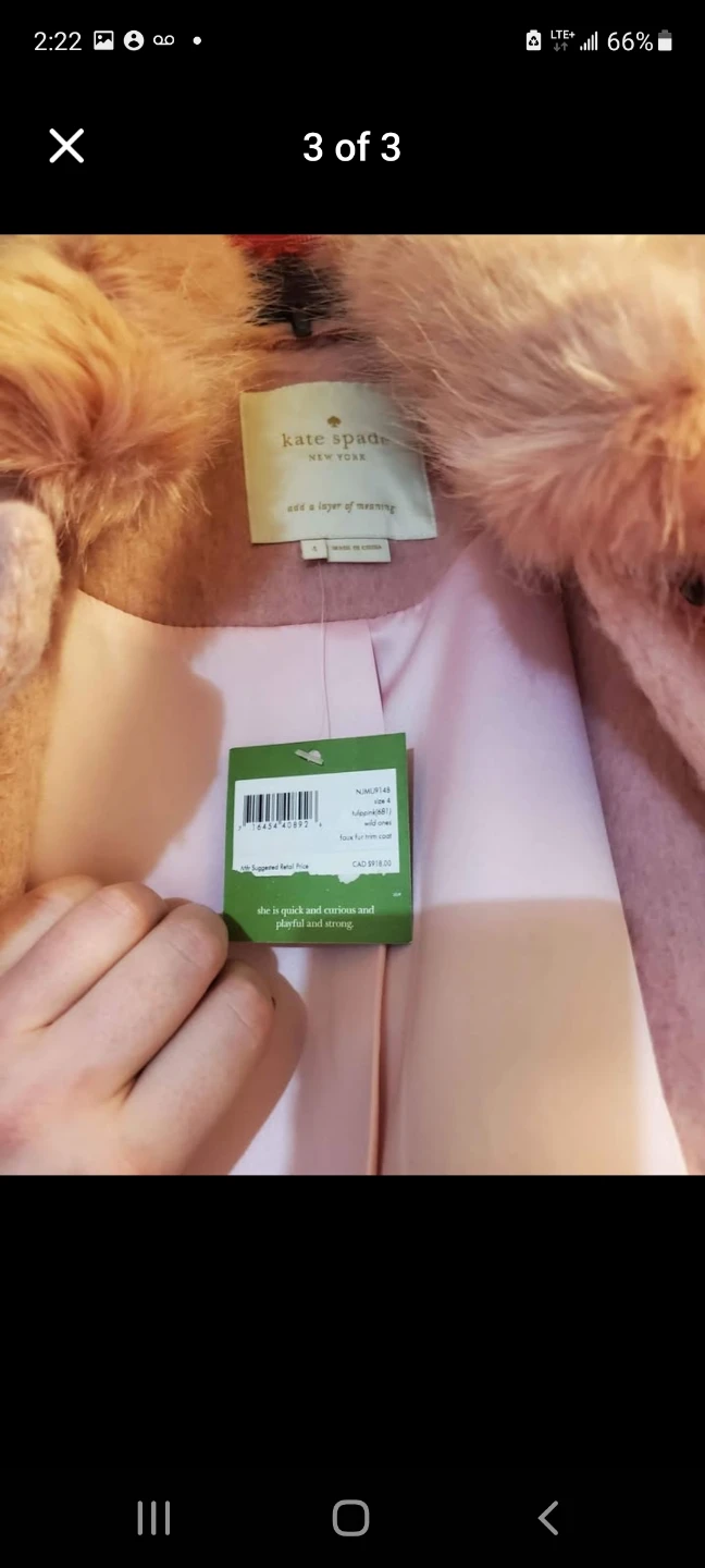 Kate Spade Pink Wool Blend Coat with Faux Fur Collar - photo 3