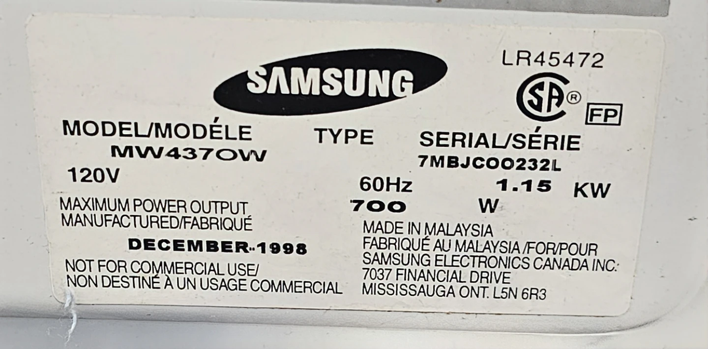 Samsung MW437OW Microwave Oven - photo 3