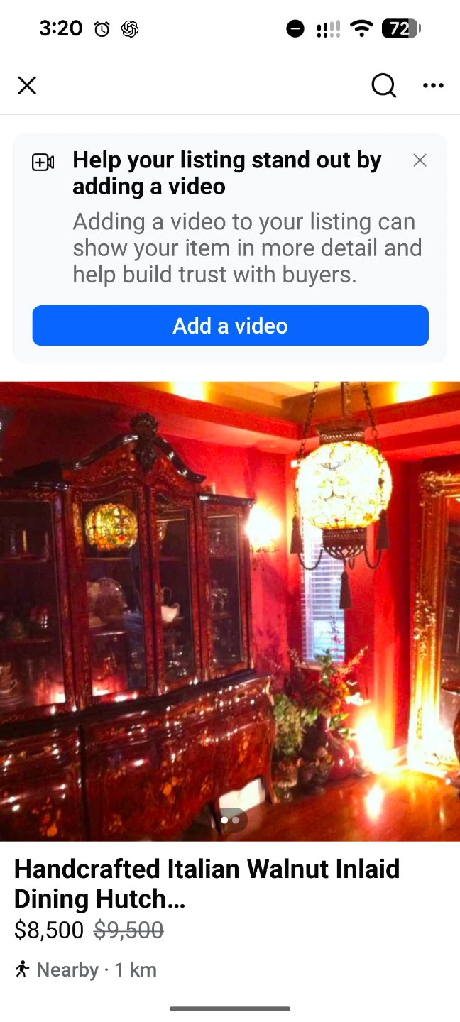 Antique Handcrafted Italian Walnut Inlaid Dining Hutch - photo 2