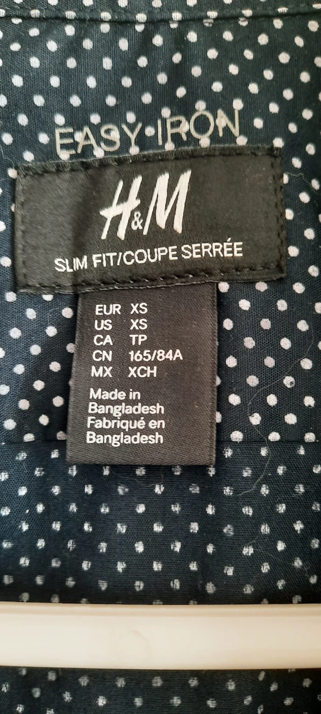 H&M Men's Slim Fit Easy Iron Shirt - Navy with White Dots - XS - photo 2