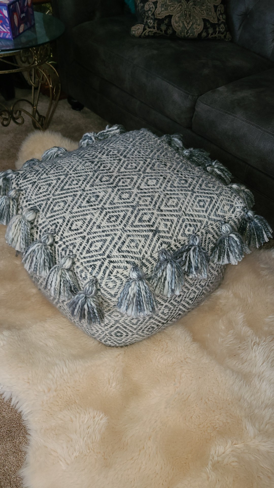 Square Decorative Ottoman with Tassels - photo 2