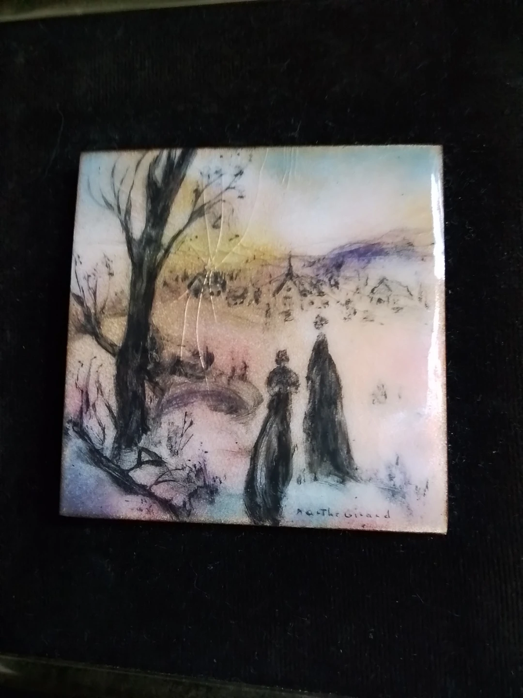 Framed Enamel Art Tile Painting with Two Figures - photo 2