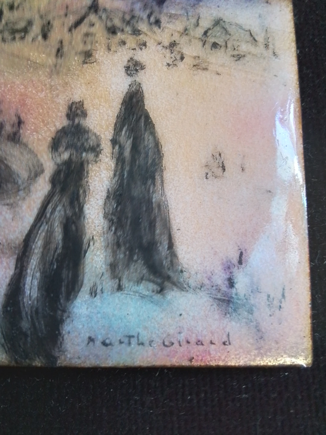Framed Enamel Art Tile Painting with Two Figures - photo 3