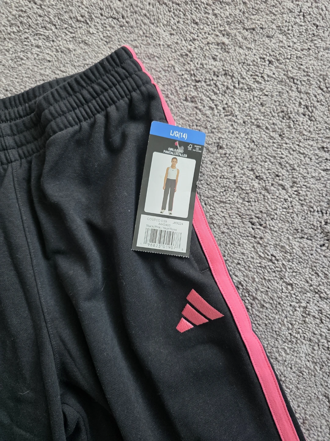 Adidas Kids Track Pants Black Pink Size L/G (14)