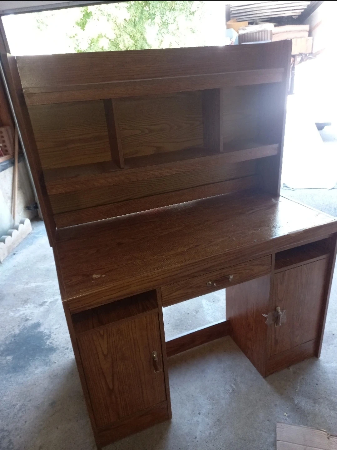 🥕 Wooden Home Office Desk ✍️ w/ upper shelving 🤎