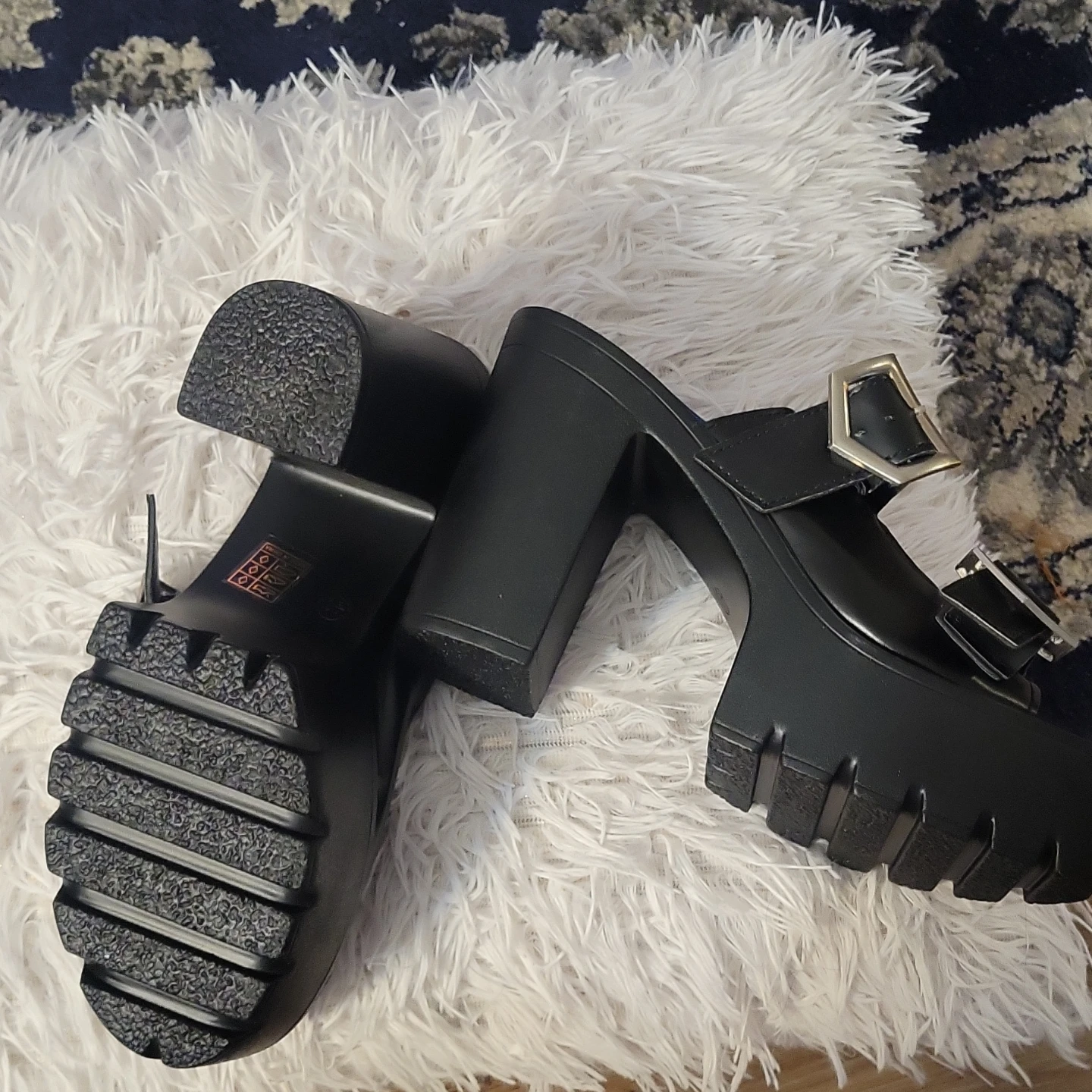 Black Chunky Platform Sandals with Buckles - photo 2