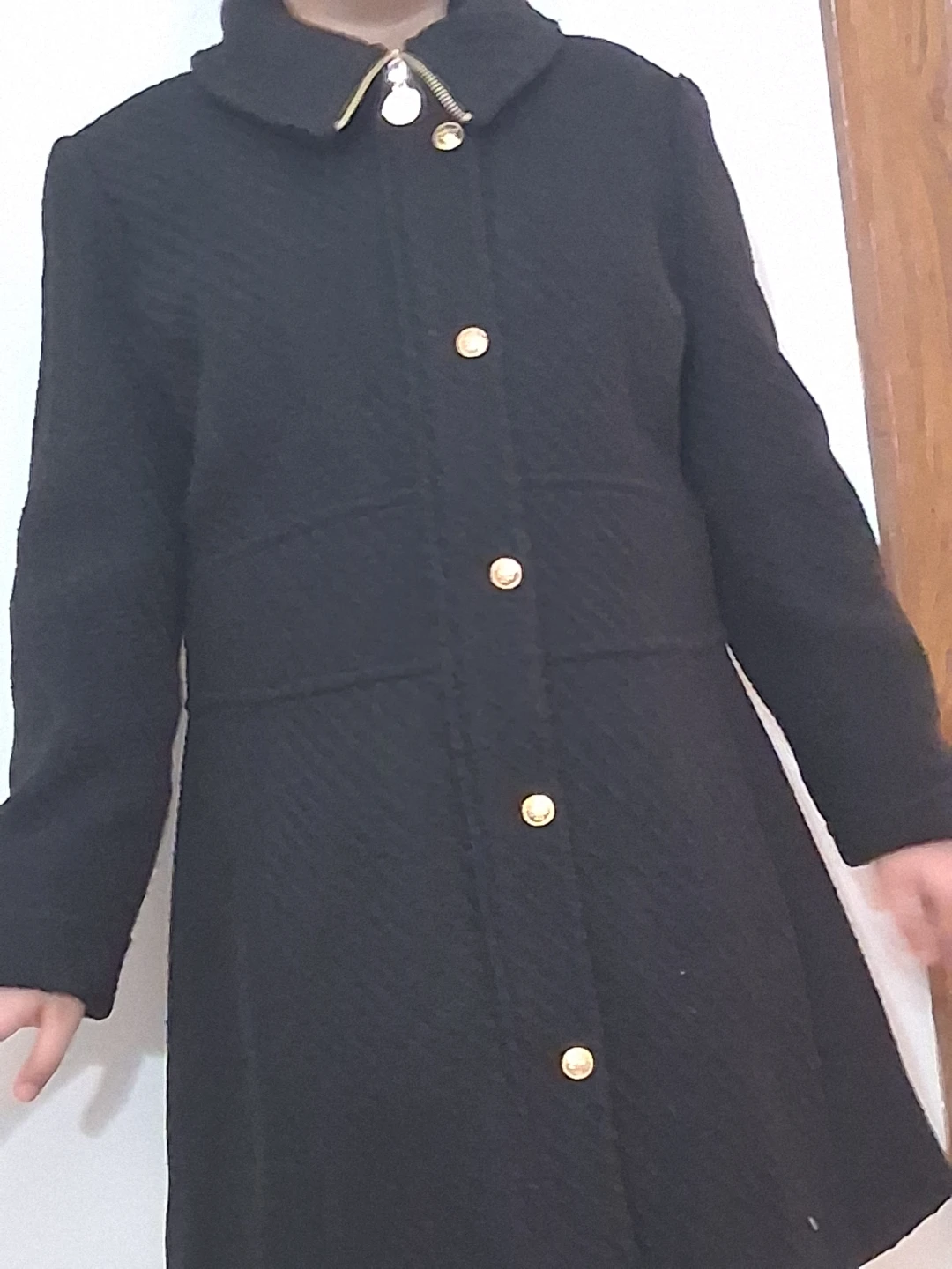 Black Textured Coat with Gold Buttons