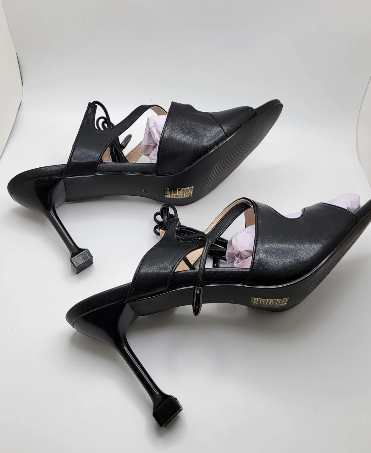 Strappy Lace Up Stiletto Heels Black Open Toe Sandal US 9 - photo 4