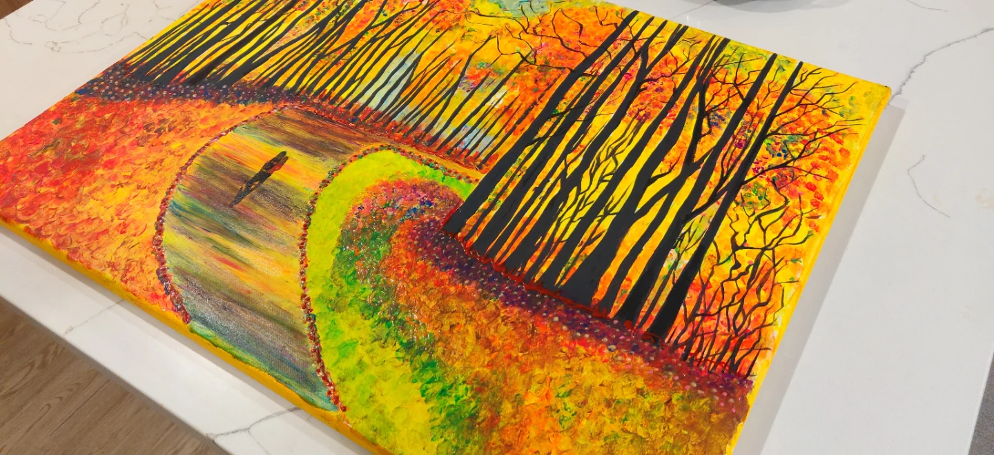 Acrylic Painting of Autumn Forest Path - photo 2