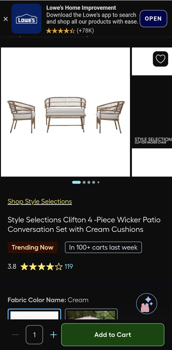 Style Selections Clifton 4-Piece Wicker Patio Conversation Set