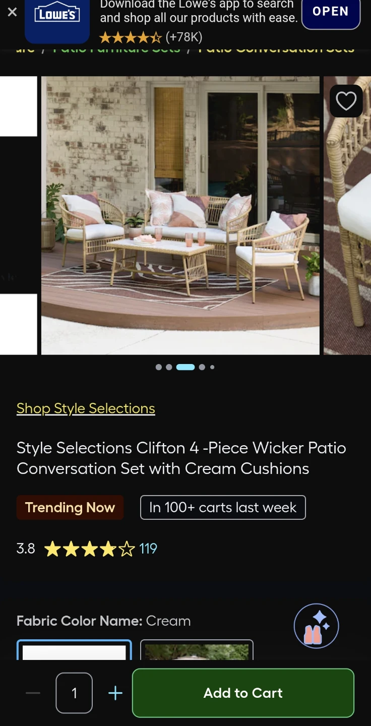 Style Selections Clifton 4-Piece Wicker Patio Conversation Set - photo 2