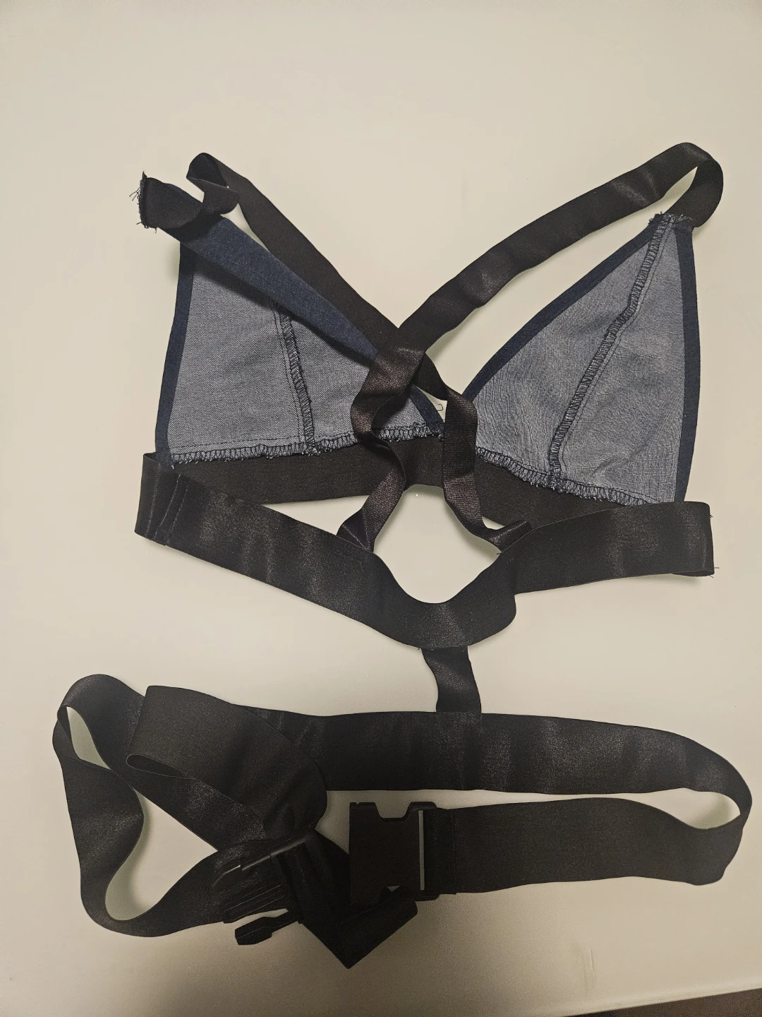 Fashion Nova Women's Denim & Black Strap Harness Bra Top - photo 2