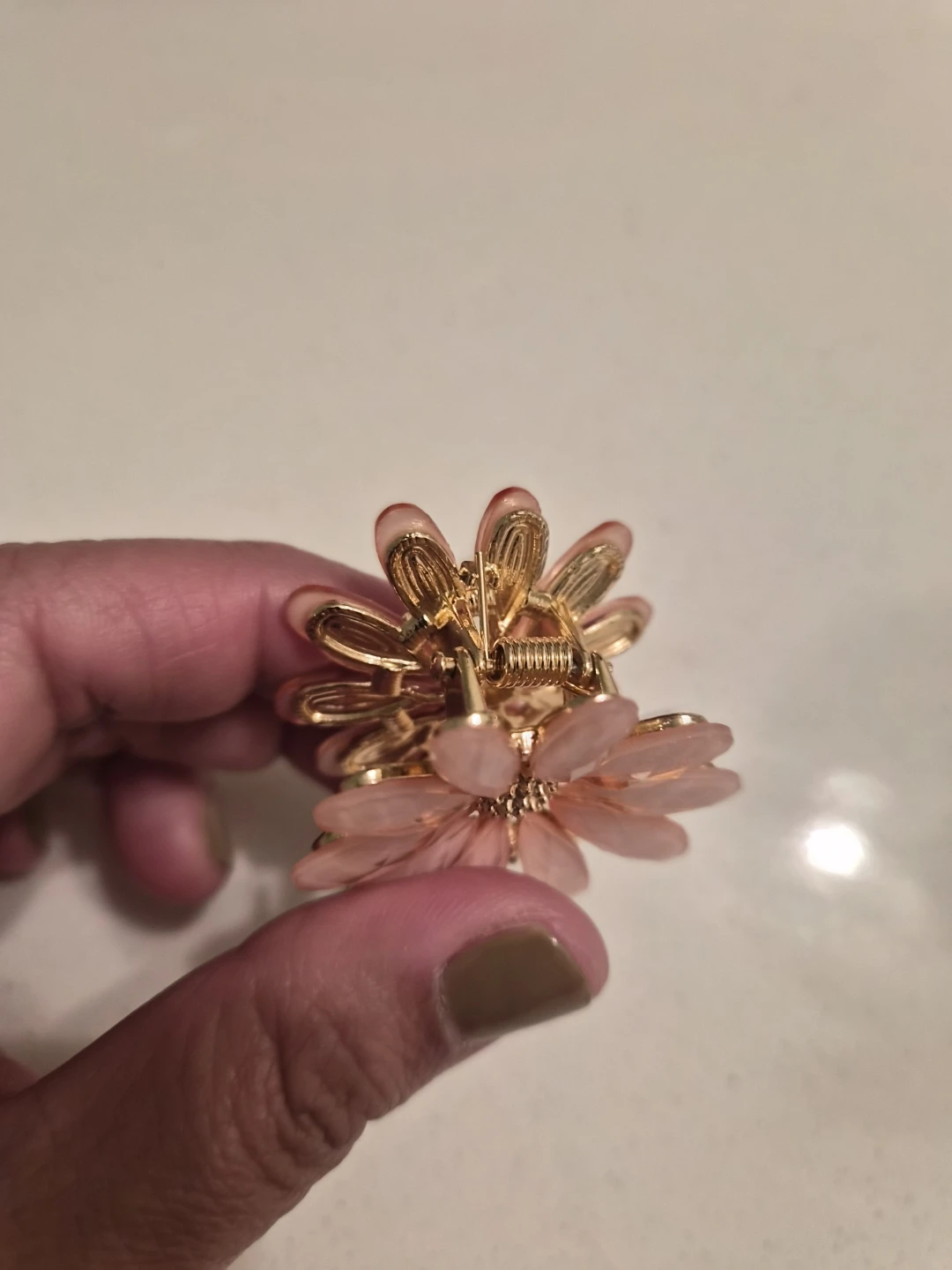 Flower Hair Claw Clip - Pink & Gold - photo 4