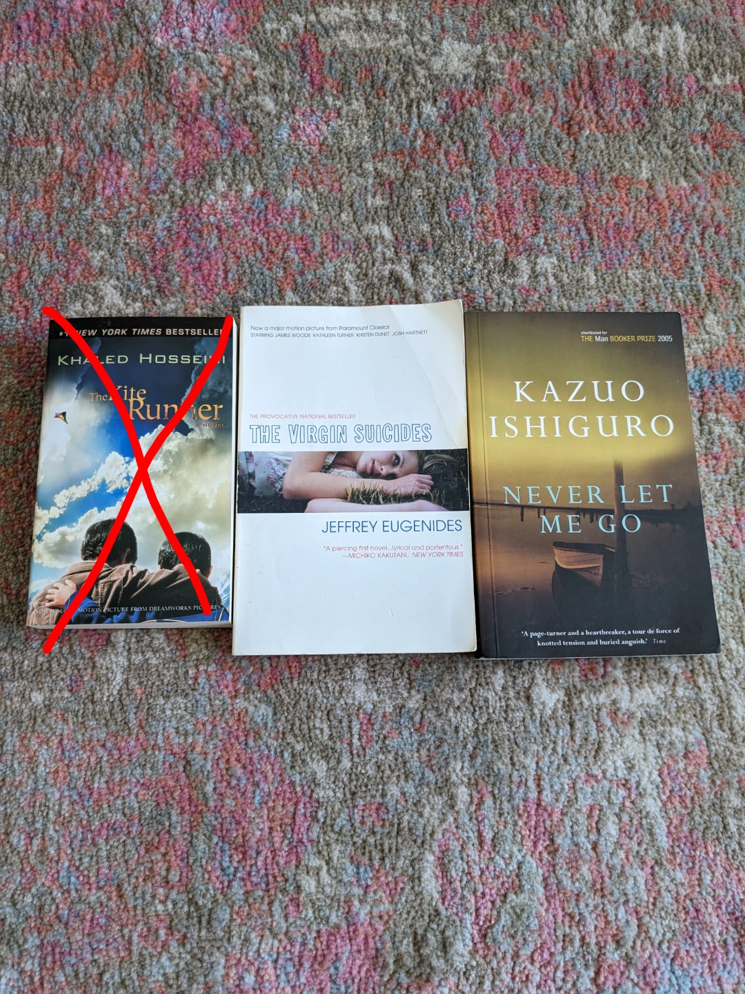 Books - The Kite Runner, The Virgin Suicides, Never Let Me Go