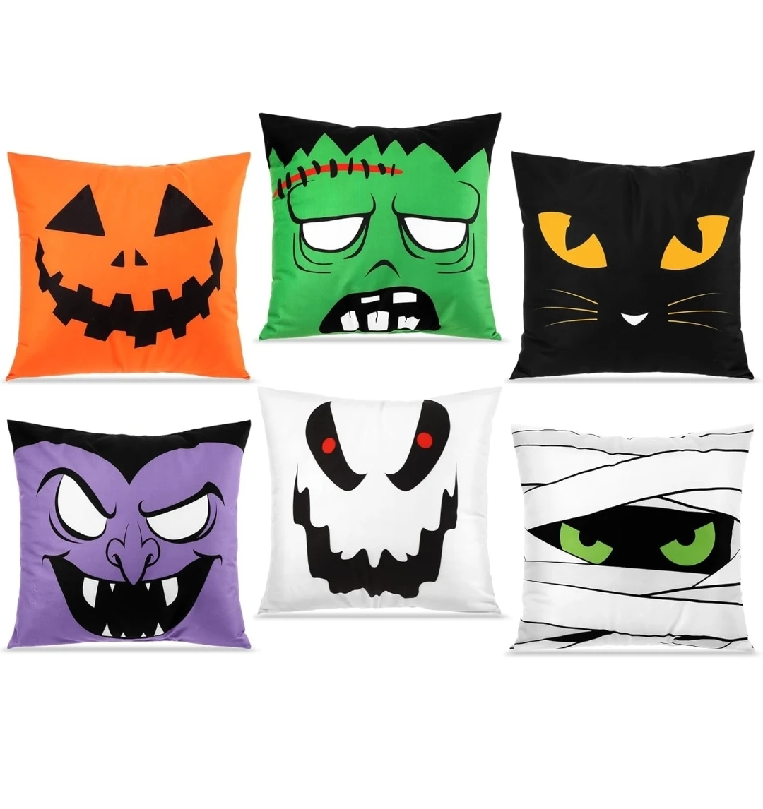 Decorative Plush Pillow Covers Set of 6 | Cat Pumpkin Ghost