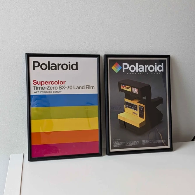 2 x framed Polaroid Supercolor Time-Zero SX-70 Land Film Poster