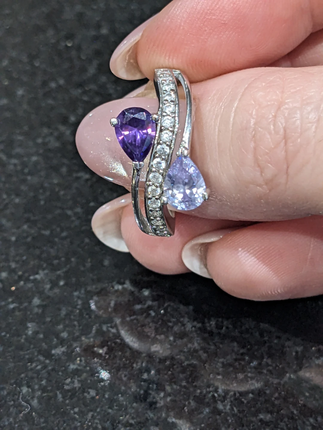 Size 7.5 Sterling Silver Pear Cut Cubic Zirconia Ring - photo 4