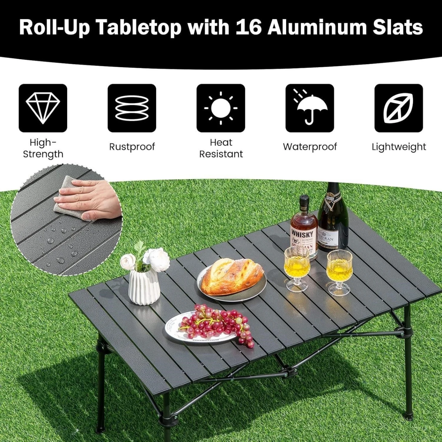 New - Roll-Up Camping Table with Aluminum Slats - photo 3