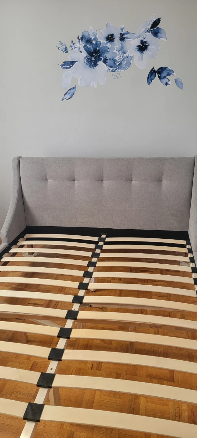 Grey Upholstered Queen Bed Frame with Tufted Headboard