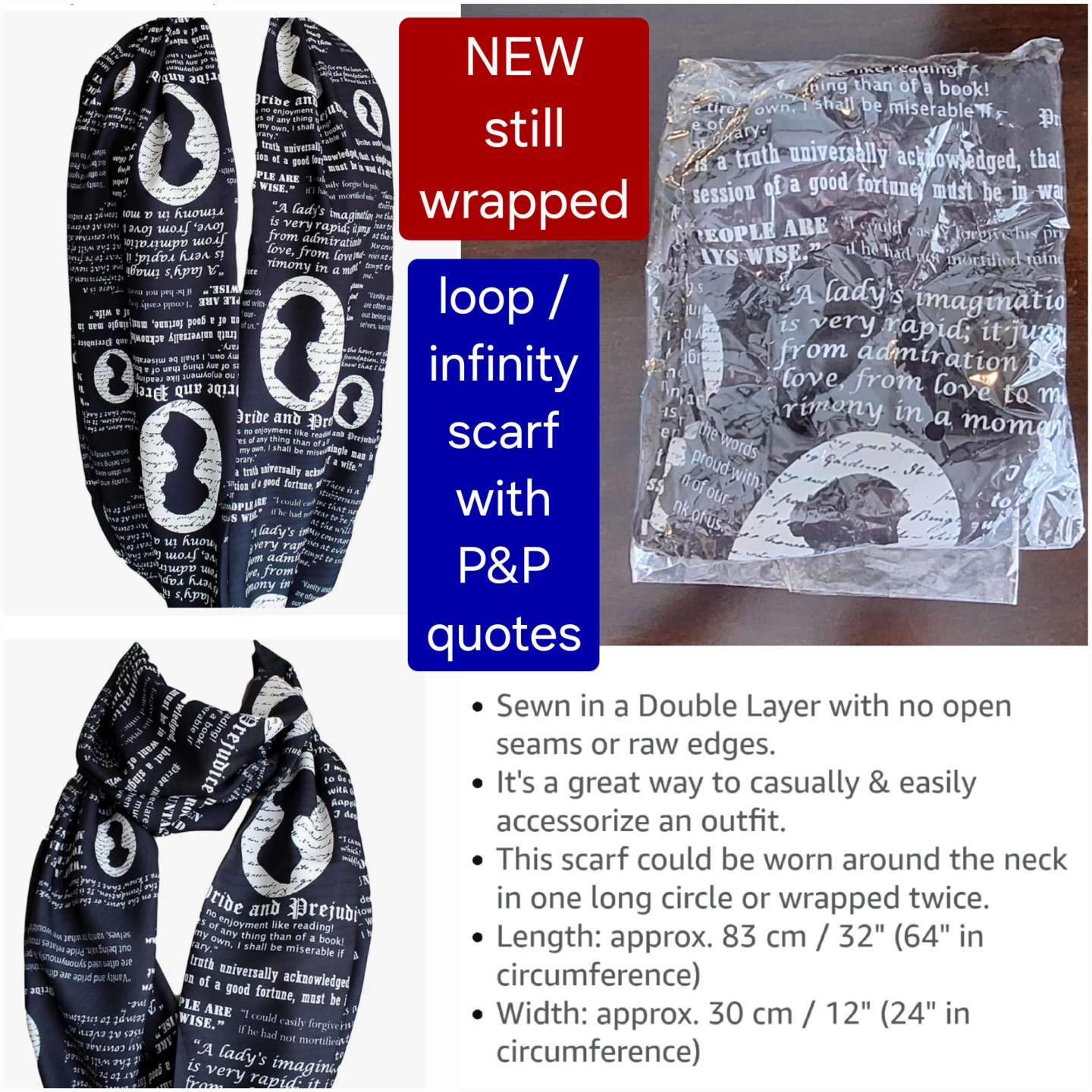 Infinity Scarf with Pride and Prejudice quotes - NEW - photo 2