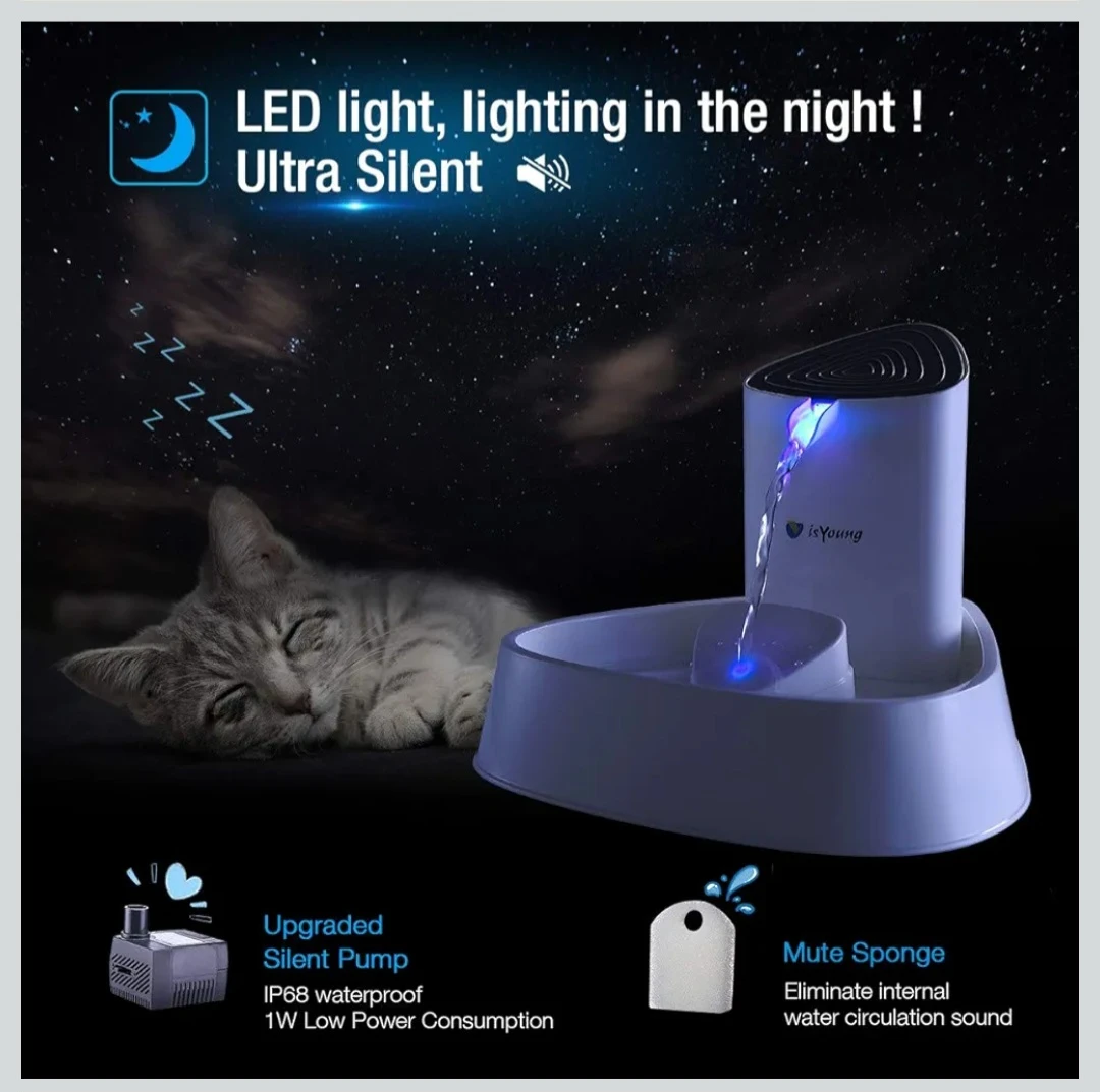 isYoung Cat Fountain LED Pet Water Fountain Ultra Quiet Auto... - photo 5