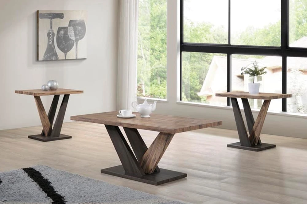 Wooden V-Leg Coffee Table and End Tables Set